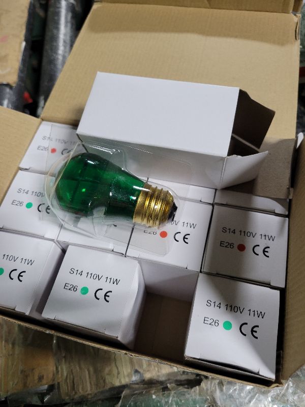 Photo 1 of 12 Pack S14 Red Light Bulb Green Light Bulb Ceramic Incandescent 11 Watt E26 Base S14 Light Bulbs Replacement String Lights Colored Bulb Candelabra Based Red Bulb Green Christmas