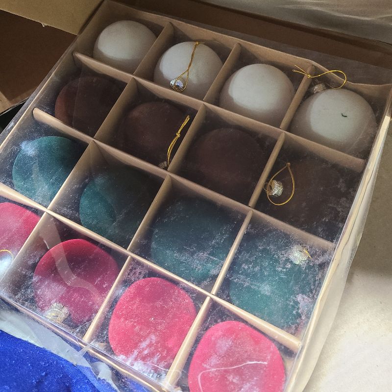 Photo 1 of 16 Pcs Velvet Christmas Tree Ornament Set - 3.15-Inch Flocked Shatterproof Christmas Balls, Bulk Hanging Xmas Baubles for Holiday Parties, Weddings & Home Decoration (Deep Red, Green, Brown, Beige)