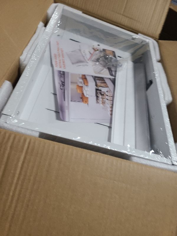 Photo 1 of 2 Pack Expandable Pull Out Cabinet Organizer, Width (12"-19" ) & Depth (16.5"-22")No Drill Adjustable Cabinet Pull Out Shelves for Kitchen,Pantry, Adhesive Roll Out Shelves for Kitchen Cabinets-White