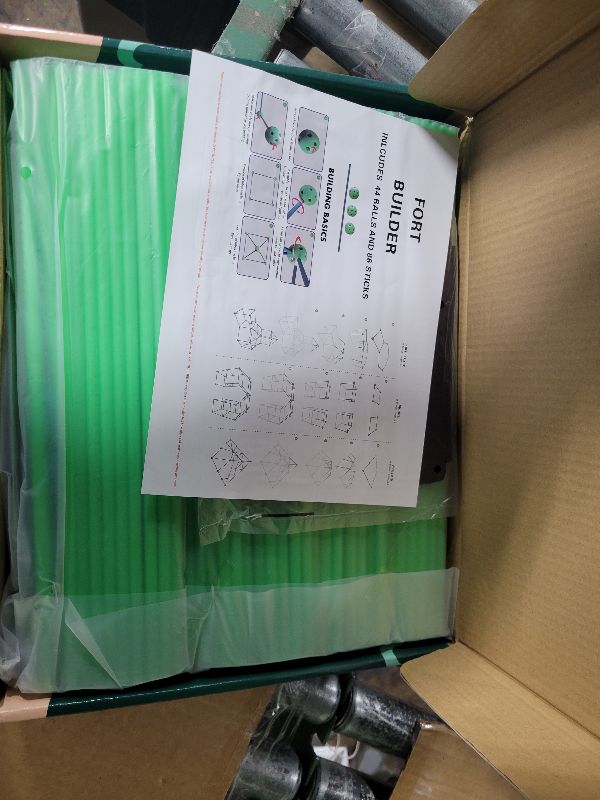 Photo 1 of 130 Piece Glow in The Dark Fort Building Kit - Indoor Play Engineering Set with Connecting Sticks & Balls - Creative STEM Building Toys