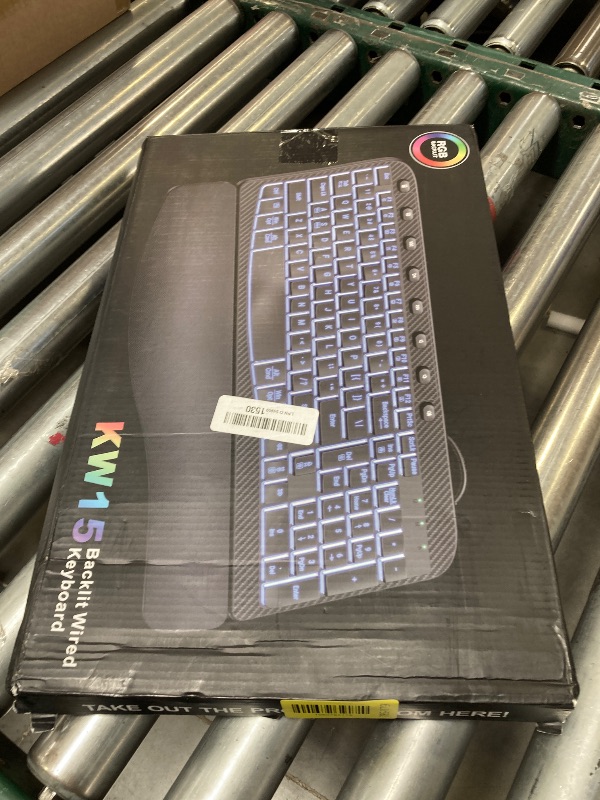 Photo 1 of SABLUTE Ergonomic Keyboard Wired with Cushioned Wrist & Palm Rest, Backlit Computer Keyboards with 7-Color Adjustable Backlight, Comfortable Natural Wave Keys for Windows/Mac, Desktop Laptop