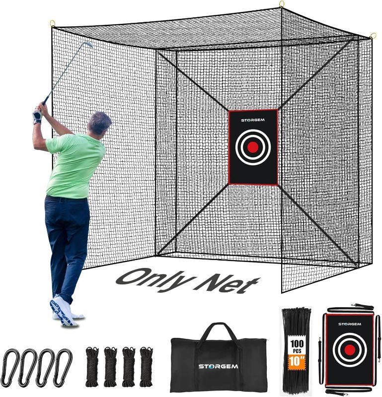 Photo 1 of Storgem Golf Batting Cage Net with Extra Striking Net, Net Only, Heavy Duty Golf Hitting Practice Net, Backyard Batting Cage for Sports Training