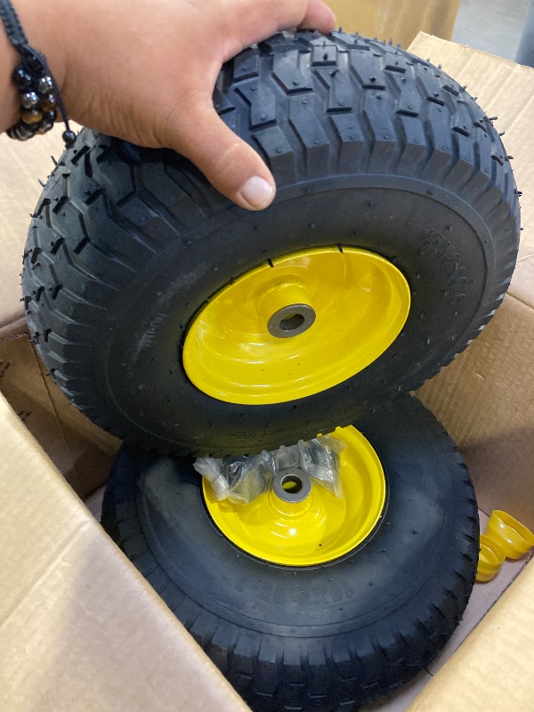 Photo 1 of 15x6.00-6 Tire and Wheel Assembly (2 Pack),Replacement Riding Lawn Mower Front Tires - With 3" Centered Hub and 3/4" Bushings (Extra 5/8" Bushings)