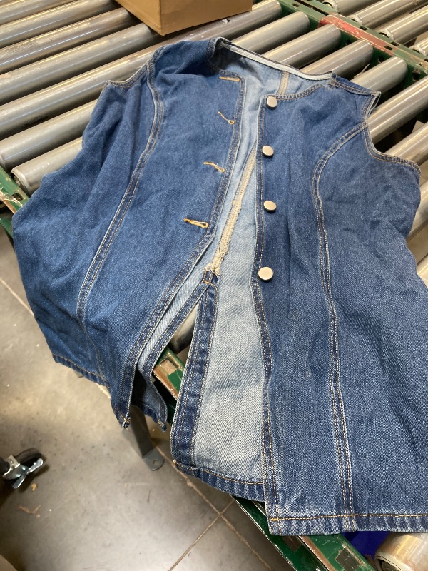 Photo 1 of Women's Denim Long Vest Waistcoat Sleeveless Button-Up Back Slit Jean Jacket Y2k Clothes L
