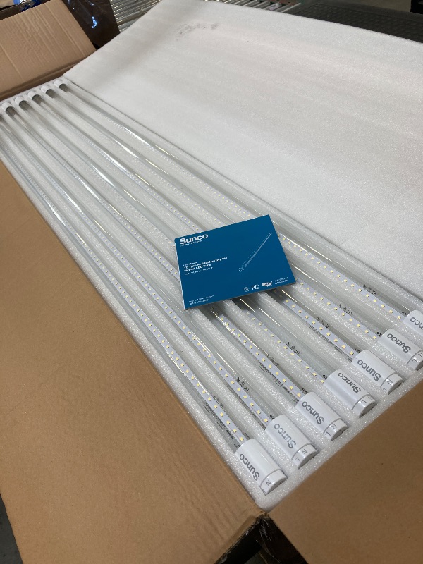 Photo 1 of Sunco 50 Pack T8 LED Bulbs 4 Foot, 48 Inch Tube Light Bulbs Fluorescent Replacement, Single or Double Ended Hybrid Type A+B, 2400 LM, 20W, 5000K Daylight, Clear Lens ETL