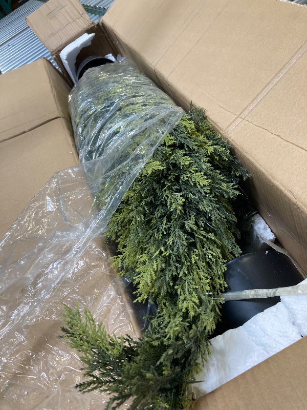 Photo 1 of 2 Pack 4ft Artificial Cedar Topiary Trees for Outdoor Front Porch Décor, UV Rated Fake Potted Plants for Indoor and Outdoor Use