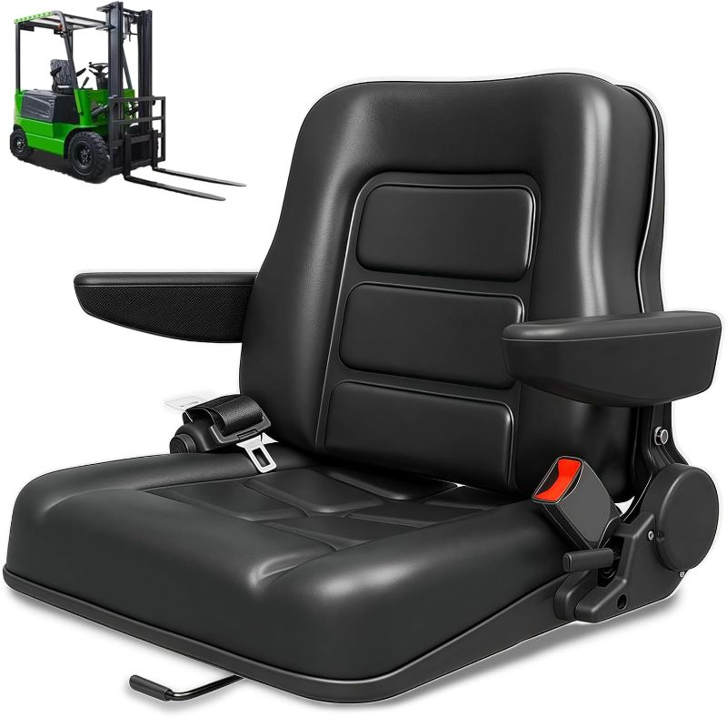 Photo 1 of Forklift Seat, Tractor Seat, with Micro Switch, Armrest and Safety Belt, lawn mower seat for Tractor, Mower, Skid Loader, Telehandler, Backhoe, Excavator Dozer