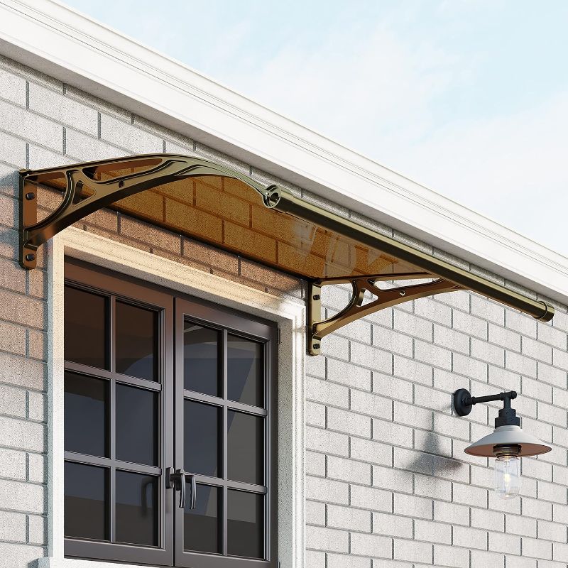 Photo 1 of Window Door Awning Canopy UPF 50+, Aluminum Bracket Polycarbonate Board.Front Doors/Windows Overhang Awning for Sun Shutter, UV, Rain (Champagne, 40 Inch x 40 Inch)