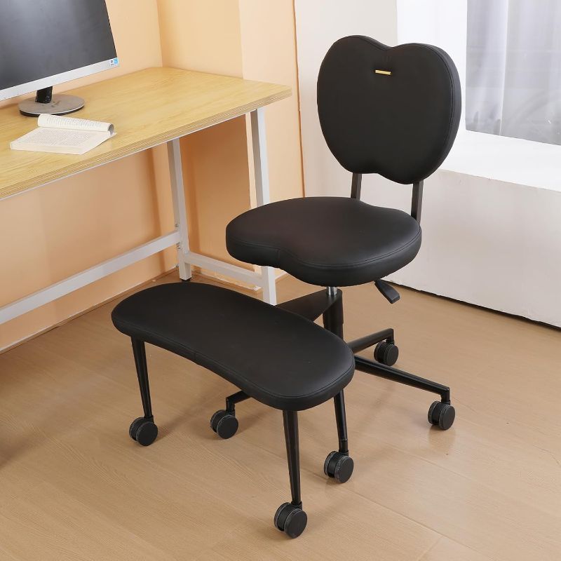 Photo 1 of Cross Legged Office Chair with Wheels – Meditation Office Chair for Adults with Lumbar Support – Adjustable Height Criss Cross ADHD Desk Chair – Ergonomic Kneeling Yoga Chair for Home Office (Black-A)