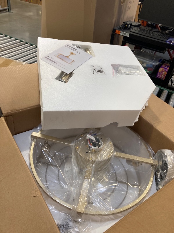 Photo 1 of 20" Gold Fandelier Ceiling Fans with Lights, Boho Rattan Ceiling Fan with Light Remote Control, Caged Mid-Century Modern with 6 Speeds for Bedroom, Nursery, Living Room