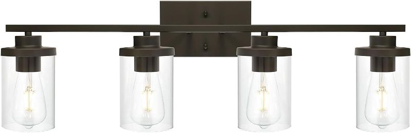 Photo 1 of Bathroom Vanity Light Fixtures Oil Rubbed Bronze Finished 4-Light with Clear Glass Shade Contemporary Wall Sconces Bathroom Lighting Wall Mount Lamp for Kitchen Entryway Living Room Hallway