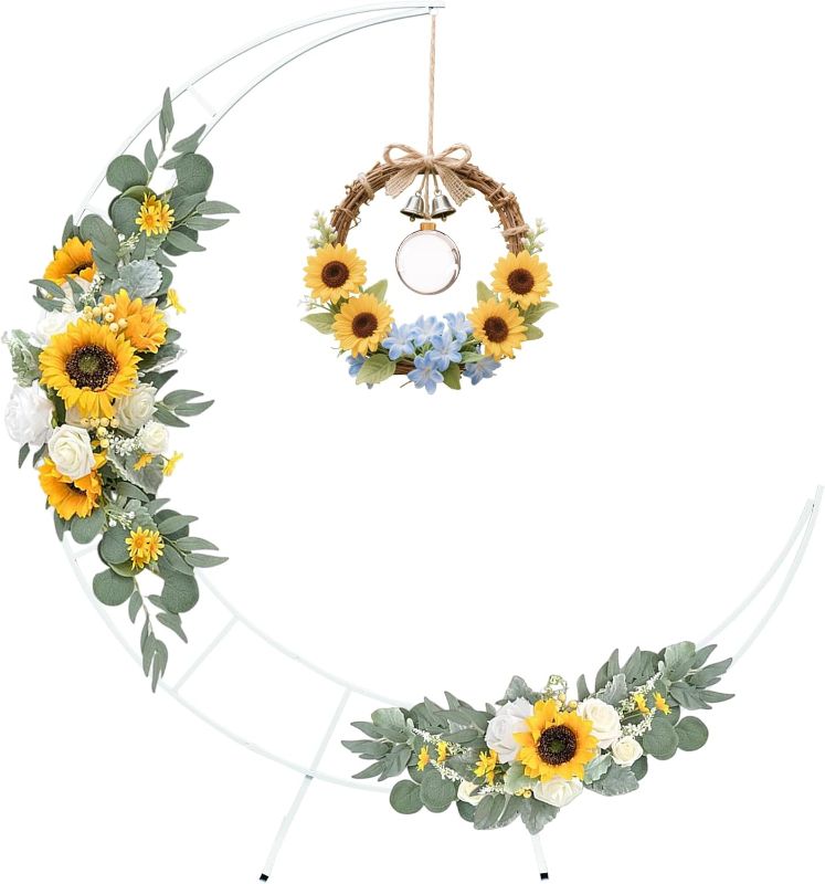 Photo 1 of 7.2FT Metal Crescent Moon Floral Curved Frame Party Anniversary (White) (7.2 Feet Moon)