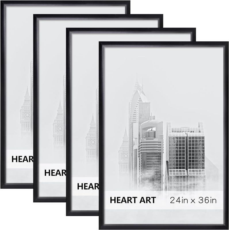 Photo 1 of HEART ART 24 x 36 Poster Frame 4 Pack,24x36 Frame without Mat for Horizontal or Vertical Wall Mounting,Black