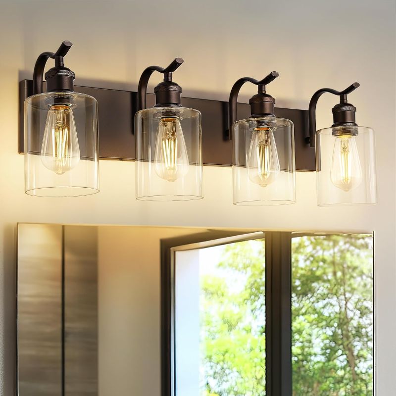Photo 1 of 4 Light Bathroom Vanity Light, Morden Bathroom Vanity Lights Over Mirror Oil Rubbed Bronze Wall Sconce Light with Clear Glass Shade ZCVL01ORB-4