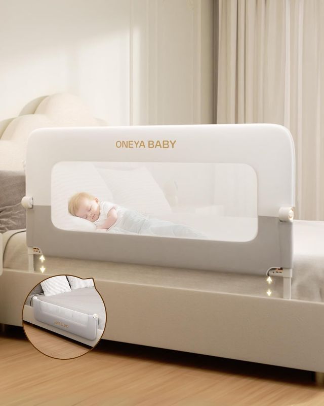 Photo 1 of Baby Bed Rail Guard, 32in Thickened Toddler Bed Rail for Toddlers, Extral Tall Swing Down Kids Child Safety Side Railing Guards/Rails for Twin, Full, Queen, King Bunk Size Bed, White/Grey, 27”H