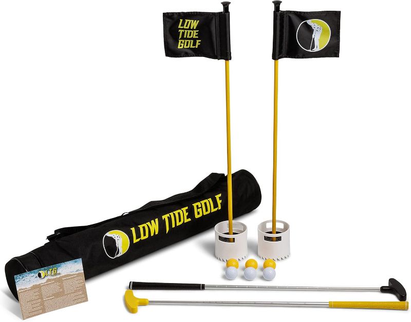 Photo 1 of Low Tide Golf Set - America's Best Outdoor Beach Putting Game - Mini Golf on The Beach - Durable, Convenient, and Weatherproof - 2 Putters, 2 LTG Regulation Cups, Flags, Travel Bag, 6 Golf Balls
