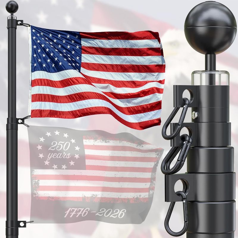 Photo 1 of Heavy Duty 20FT Telescoping Flag Pole,Extra Thick Outside House In Ground with 3x5 American Flag,for Yard,Residential & Commerical,Black