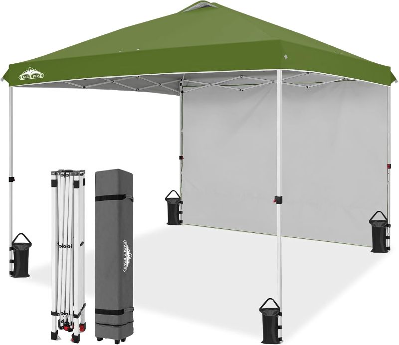 Photo 1 of EAGLE PEAK Pop Up Canopy Tent with 1 Sidewall, Easy Setup Event Tent, Outdoor Sun Shade, Wheeled Carry Bag, Stakes and Guy Ropes, Instant Canopy 10x10, Grass Green