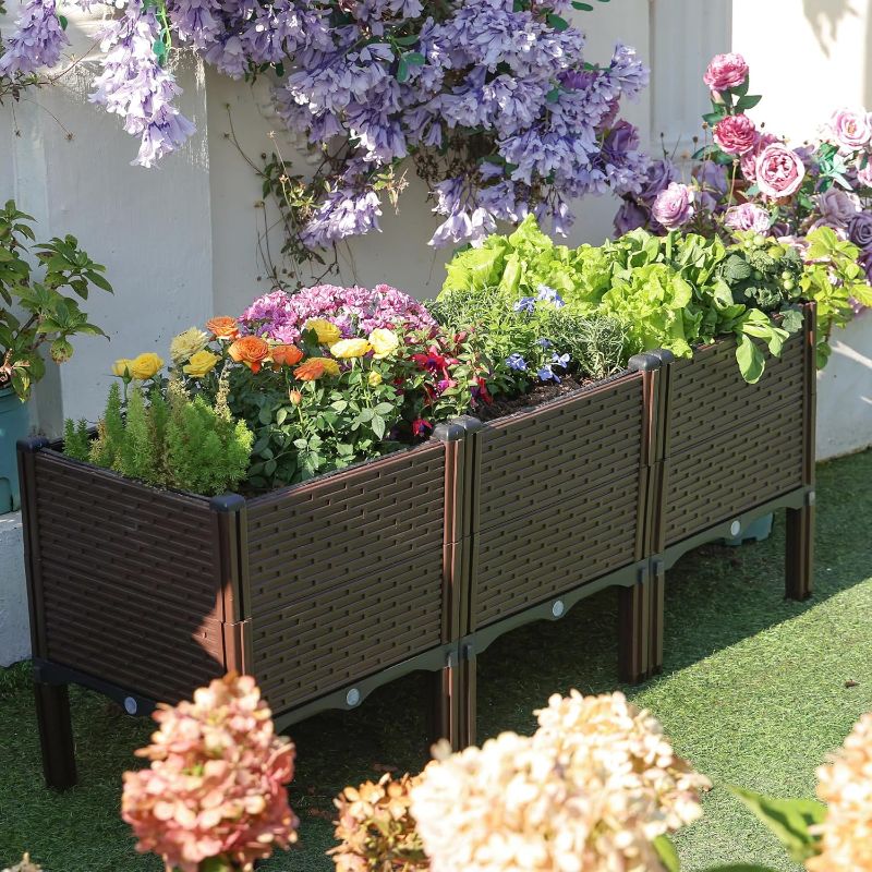 Photo 1 of  Raised Garden Beds Outdoor, Polypropylene Elevated Planter Boxes Outdoor for Vegetables, Flowers, Herbs, Garden Box with Drain Outlet, Heat and Frost Resistance Planters, 300lb Capacity
