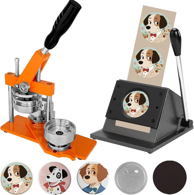 Photo 1 of Photo Magnet Maker Machine, 2.25in Button Maker Press Kit, with Paper Cutter + 100pcs DIY Fridge Magnet Materials+100pcs Badge Materials