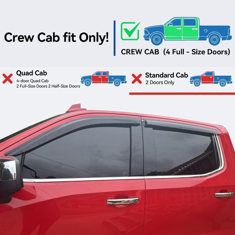Photo 1 of Window Visors Rain Guards for 2019-2025 Dodge Ram 1500 Crew Cab (New Body Style), Out-Channel Window Vent Wind Deflectors Visors Shades for 19-25 Ram 1500 Full-Size Cab