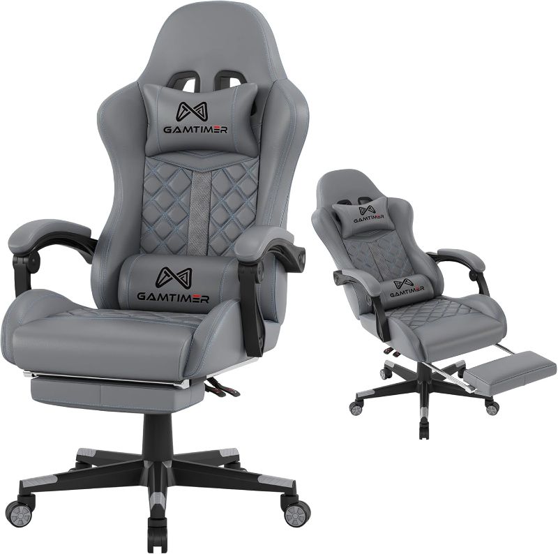Photo 1 of Gaming Chair, 400 lbs Adult Chair, High Back Computer Chair with Footrest and Linked Armrests, Office Video Game Chair with Lumbar Support (Grey)