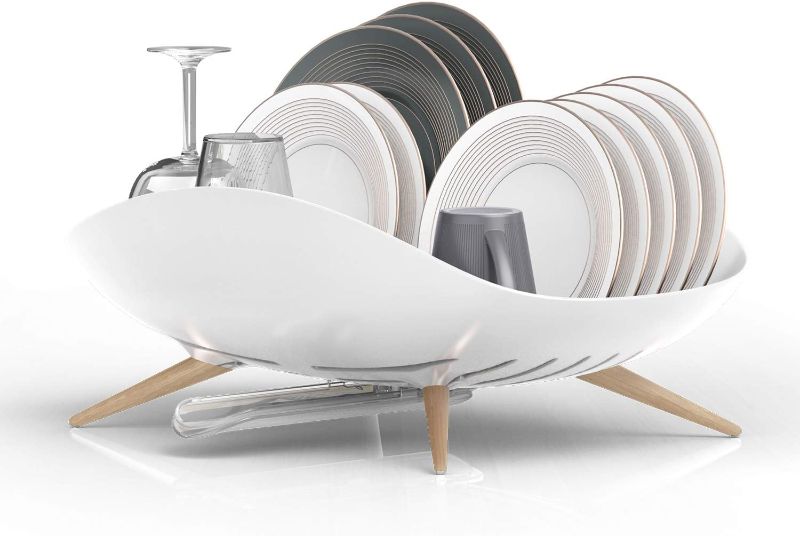 Photo 1 of carrotez Dish Drying Rack, Dish Rack, Dish Drainer with Swivel Spout for Kitchen Counter, Auto Water Drainage, Durable, Rustproof, White
