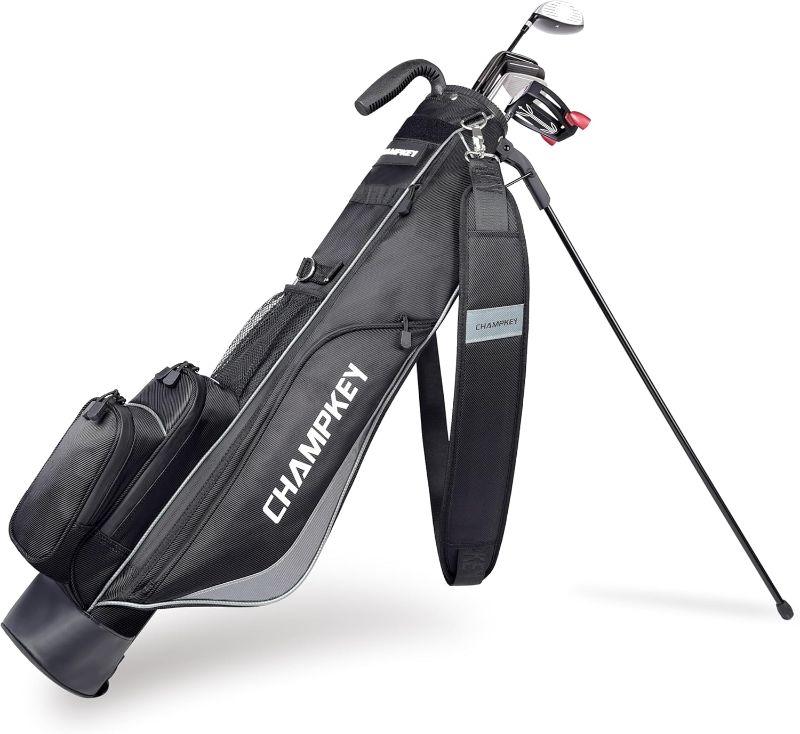 Photo 1 of CHAMPKEY Premium Sunday Bag with Stand and Strap - Professional Pitch and Putt Lightweight Golf Bag for The Driving Range, Par 3 and Executive Courses (Black)
