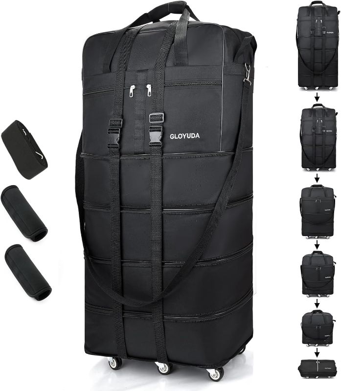Photo 1 of Expandable Foldable Luggage, ''Collapsible Luggage With 2 Handle Wrap and 2Fixing Straps1Shoulder Strap (Jet Black)
