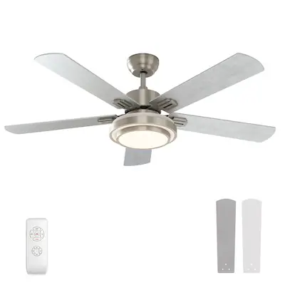 Photo 1 of Warmiplanet Carter 52-in Color-Changing Integrated LED Nickel/Brushed with Matte Blades Ceiling Fan With Light - Remote Included ( 5 -Blade )
