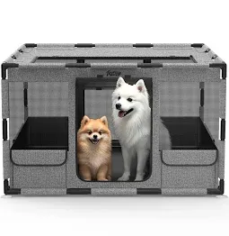 Photo 1 of Dog Playpen, 43x43x26 Inches Puppy Playpen Portable Pet Play Pen Indoors with Cover and Gate, Tear Resistant Thickened Fabric Waterproof Bottom Breathable Mesh Dog Fence for Indoor&Outdoor, Blue Black
