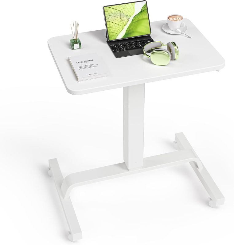 Photo 1 of Height Adjustable Mobile Standing Desk with 360° Swivel Casters, 29"-45" Pneumatic Rolling Desk on Wheels, Perfect for Home Office, Bedroom, Living Room, Black
