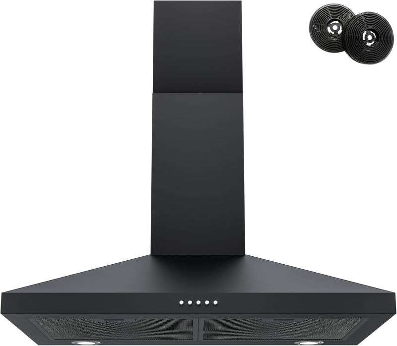 Photo 1 of FIREGAS Black Range Hood 30 Inch, Wall Mount Kitchen Hood Ducted/Ductless Convertible, 450 CFM, 3-Speed Exhaust Fan, Stainless Steel Stove Vent for Kitchen with LED Lights, Charcoal Filters
