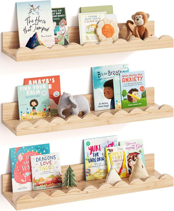 Photo 1 of G&W Gruwald Nursery Book Shelves, Set of 3, Nursery Decor for Baby and Toddler, Scalloped Shelves, Book Shelf for Kids Rooms, Wall Book Shelf for Bedroom Kids, Floating Shelf for Wall
