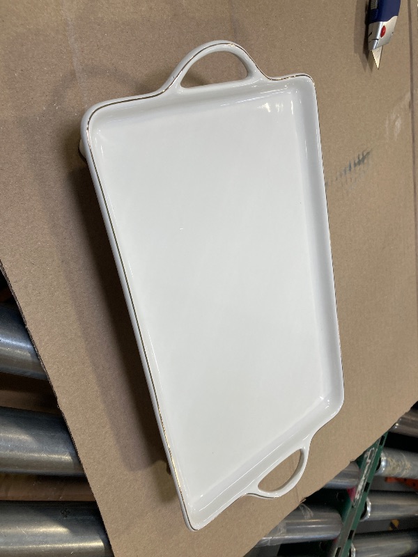 Photo 1 of  Light Weight Easy to Clean Sturdy Stackable Melamine Serving Tray with Handle, Fruit, Snacks, and Desserts Trays 