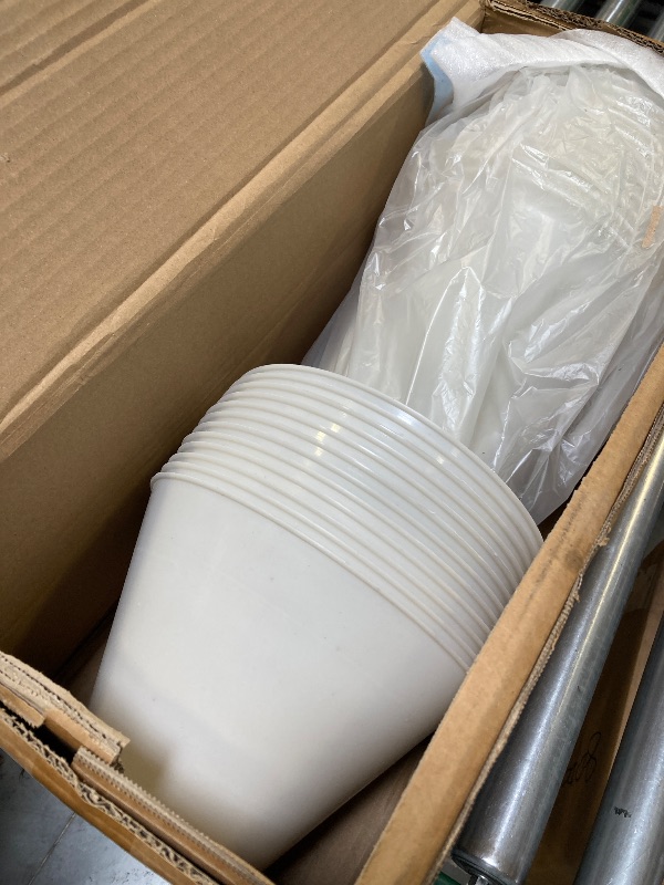 Photo 1 of 12 Pack Plastic Flower Bucket, 15.5 Inch White Flower Buckets for Cut Flowers with Base, Multi-Purpose Plastic Vase for Flower Display Stand Florist Supplies, Home Wedding Decoration 
