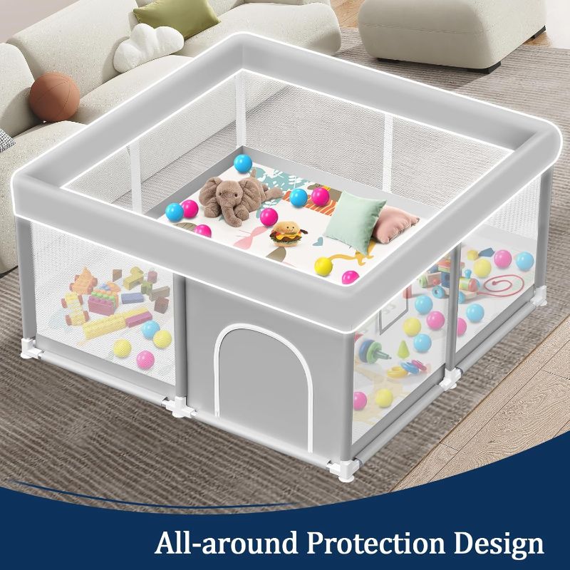 Photo 1 of Baby Playpen with Mat, Playpen with Mat Waterproof for Babies and Toddlers Play Pen Playards Safety Gate Fence Active Center Indoor 