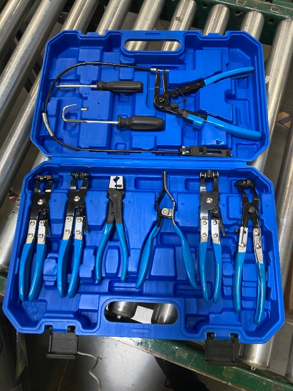 Photo 1 of BETOOLL 9pc Hose Clamp Pliers, Professional Automotive with Flexible Wire Long Reach, Clic R Type Swivel Jaw and Flat Band Pliers for Coolant Radiator Heater/Water Hose (Blue)