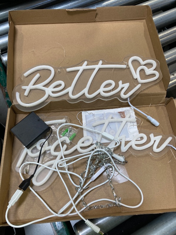 Photo 1 of 31 Inch Large Better Together Neon Signs,Better Together Neon Lights for Wall Decor Dimmable,USB/Battery Powered Warm White LED Light Up Sign for Bedroom Wedding Decoration,Engagement Party,Birthday,Bar,Gifts for Girls (Two-Pack)