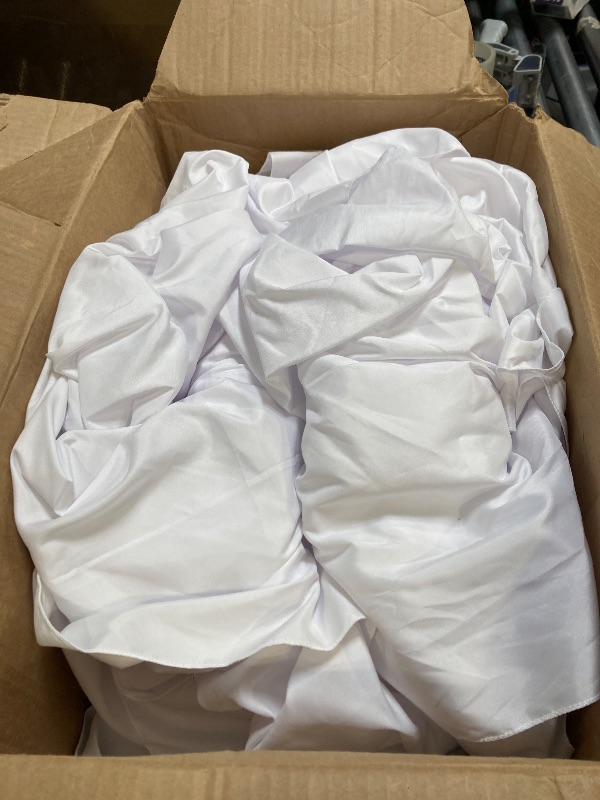Photo 1 of joybest 4 Pack White Polyester Tablecloth 90 x 132 Inch for 6 Foot Rectangle Tables, Stain and Wrinkle Resistant Washable Fabric Table Cloth for Wedding, Party, Reception, Banquet, Dining Table