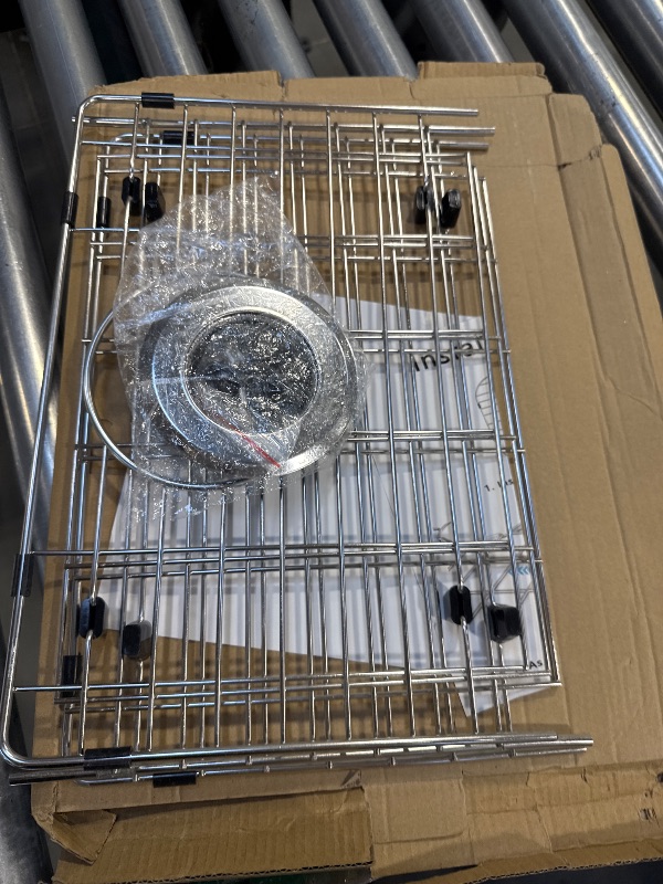 Photo 1 of Large Sink Protector for Kitchen Sink,Metal Sink Rack 28.8" X 14.8",Stainless Steel Sink Grid for Bottom of Sink,Sink Grate with Side Drain Hole for Single Bowl with Strainer,1 Pack