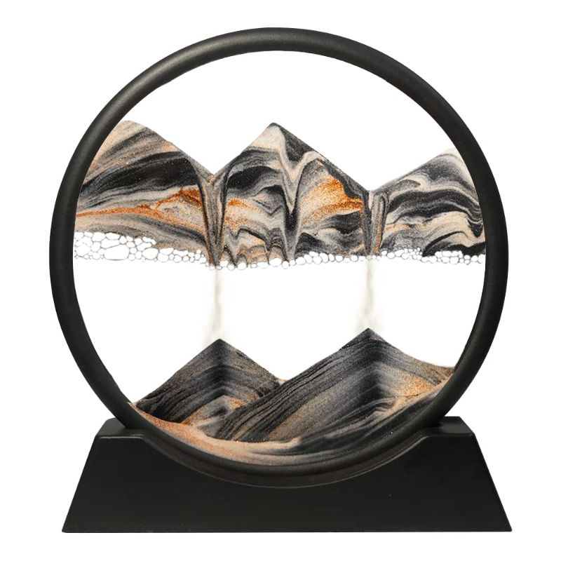 Photo 1 of Muyan Moving Sand Art Picture Sandscapes in Motion Round Glass 3D Deep Sea Sand Art for Adult Kid Large Desktop Art Toys (Black , 7 Inch)