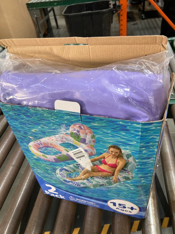 Photo 1 of 2 Pack Pool Floats Adult Heavy Duty-Adult Pool Float Lounger with Cup Holders, Backrest & Footrest Pool Lounge Float Pool Floaties Rafts for Beach Lake Party(Pink, Blue)