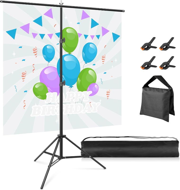 Photo 1 of Portable T-Shaped Backdrop Stand 5x8.5ft, Huzofexo Green Screen Photography Background Holder with Clips, Adjustable Photo Support Kit for Party Wedding Banner Photoshoot Video Studio
