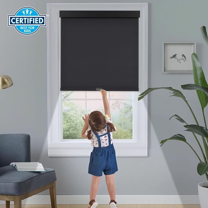 Photo 1 of Persilux Cordless Blackout Shades with Valance, Thermal Insulated Fabric Window Blinds for Windows, UV Protection Shades for Home and Bedroom (Black,35.5"Wx72"H)
