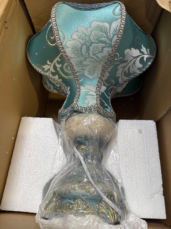 Photo 1 of Victorian Style Blue Table Lamp, Flower Decorative Bedside Desk Lamp with Bead Curtain, Elegant Night Light for Bedroom Nightstand
