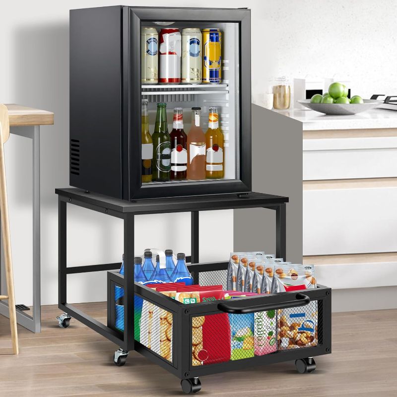 Photo 1 of WOUDY Mini Fridge Stand with Storage and Wheels, Mini Fridge Table with Large Storage Capacity, Removable Mini Fridge Cart, Fridge Stand Suitable for Kitchen, Room, Office, Black