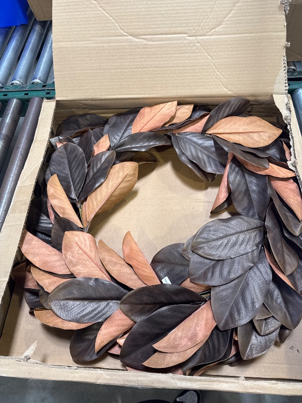 Photo 1 of CG Hunter Holiday Collection Faux Wreath, Premium Artificial Indoor and Outdoor Large 30" Magnolia Leaf Christmas Wreath, Christmas Decorations and Holiday Greenery