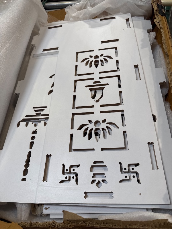 Photo 1 of Lotus Tranquility Wooden Pooja Mandir for Home with Spacious Shelf & Inbuilt Focus Light - Temple for Home Floor Rested Pooja Mandir with Doors 31" Height Medium White
