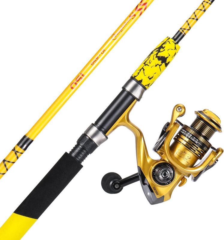 Photo 1 of Sougayilang Spinning Reel and 2-Piece Fishing Rod Combo, Durable Graphite & Fiberglass Rod, Split-Grip Cork Handle,Right/Left Handle Position

